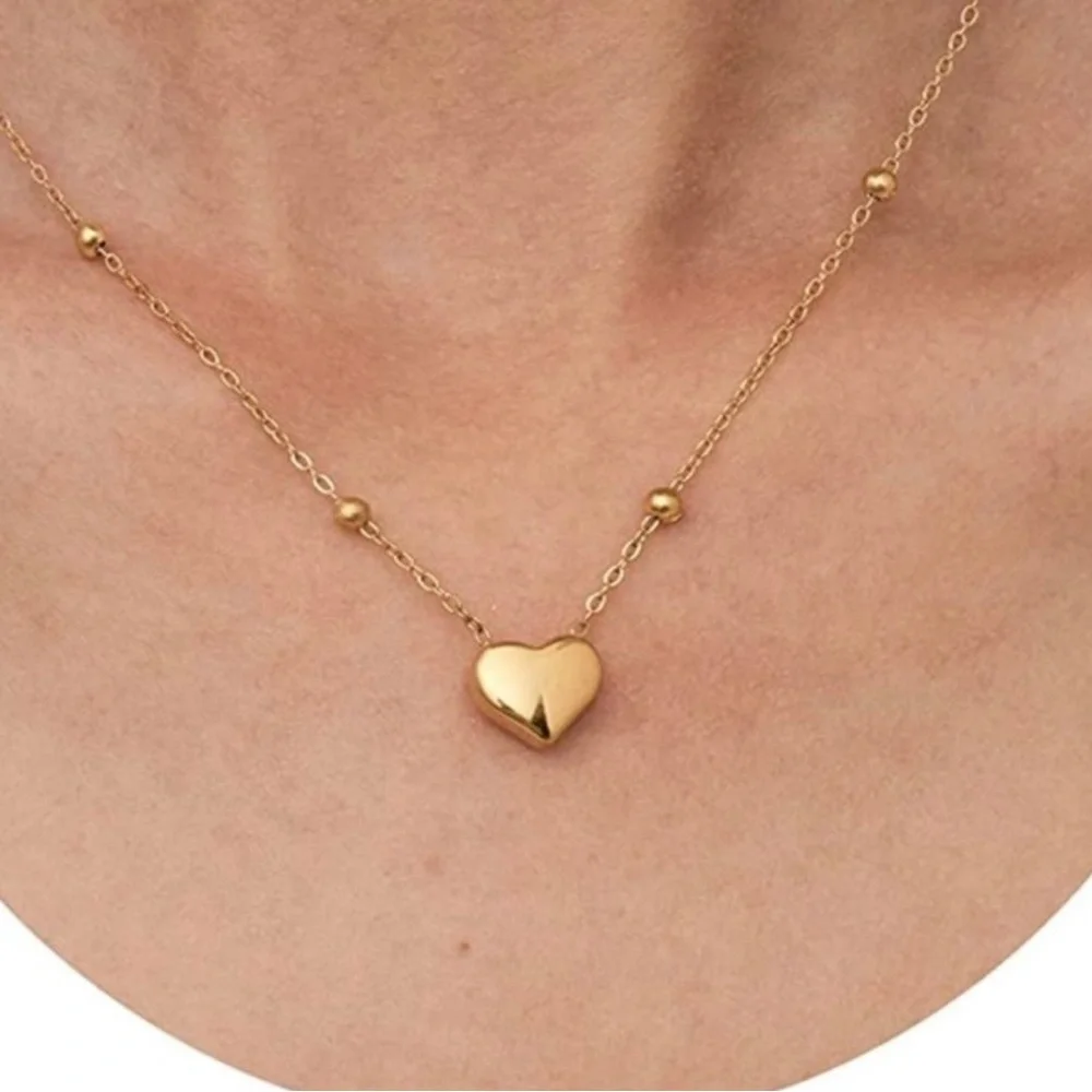 18k Gold Plated Heart Beaded Chain Necklace - Picture 1 of 4